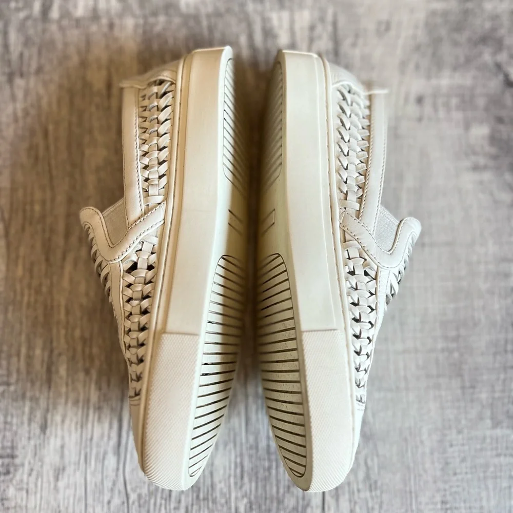 Tory Burch Woven Leather Slip-On Sneakers in Cream Size 5.5